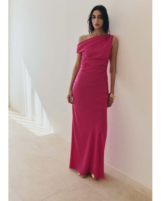 Mango Pink Draped Dress With Brooch