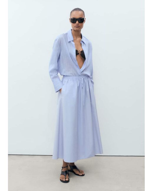 Mango Blue Flared Cotton Skirt