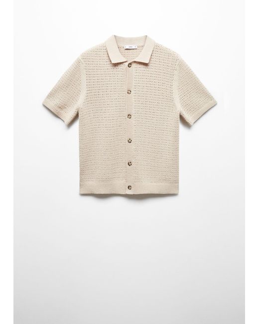 Mango White Openwork Knit Polo With Buttons for men
