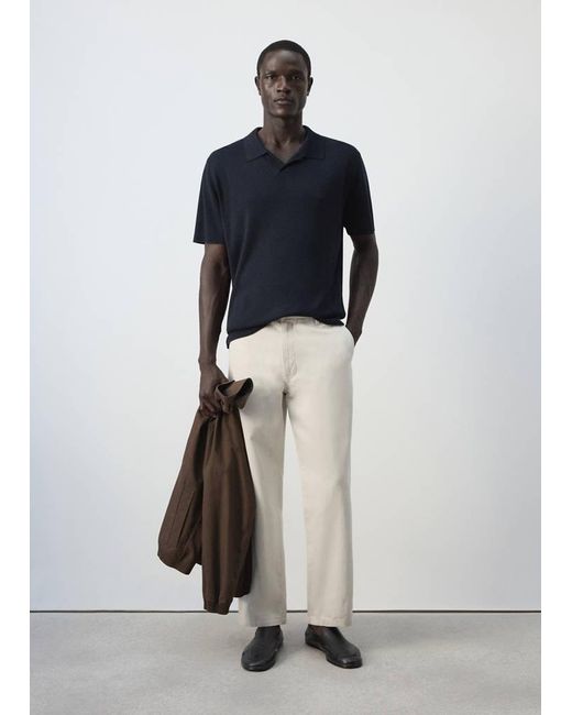 Mango Blue Fine Knit Cotton Blend Polo for men