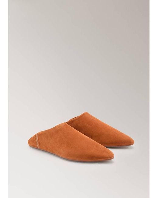 Mango Brown Leather Clogs With Stitching Detail