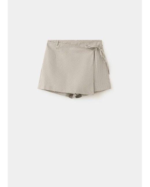 Mango White Checked Tie-Waist Skort