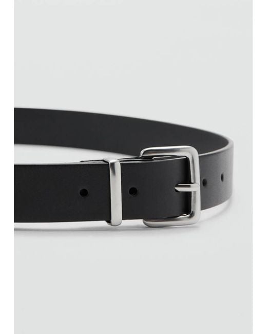 Mango Black Buckle Leather Belt for men
