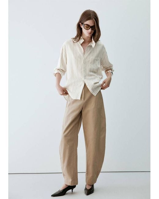 Mango Natural Striped Shirt With Stand-Up Collar