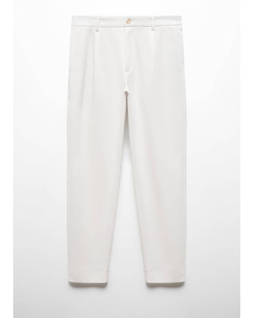 Mango White Embroidered Pleated Cotton Trousers Off for men