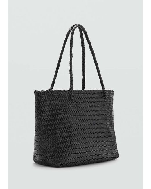 Mango Black Braided Leather Shopper Bag