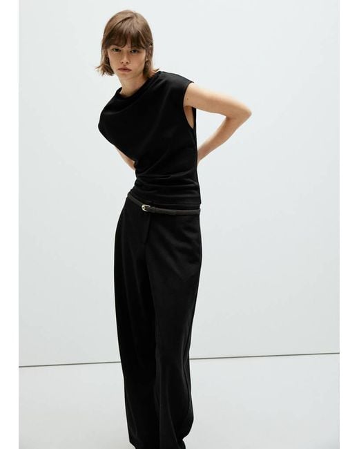 Mango Black Asymmetrical Draped Top