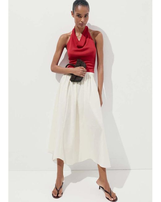 Mango Natural A-Line Cotton Skirt With Stripes