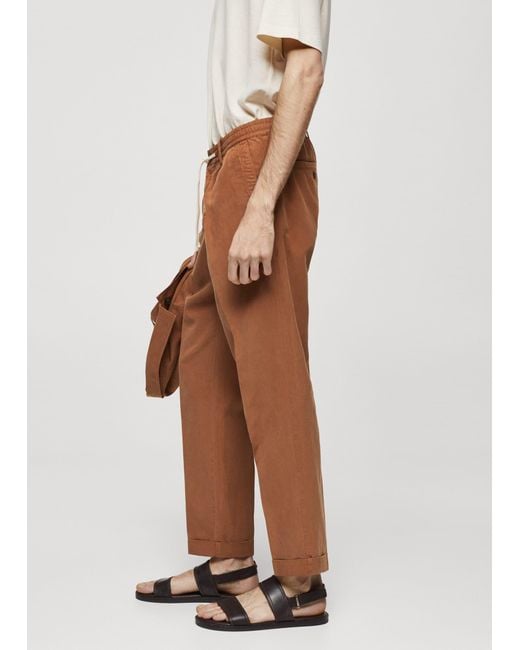Mango White Linen-blend Slim-fit Trousers With Drawstring Burnt for men