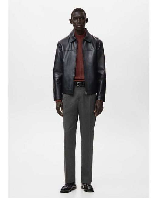 Mango Black Regular-Fit Pleated Flannel Trousers for men