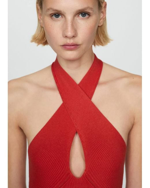 Mango Red Halter-neck Knitted Dress