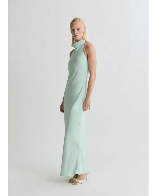 Mango Green Satin Halter Neck Dress