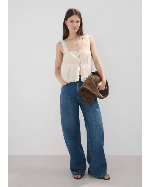 Mango Blue Cotton Lace Top