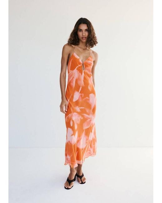 Mango White Metallic Cut-Out Floral Dress