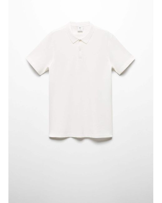 Mango White Slim-fit Textured Cotton Polo Shirt for men