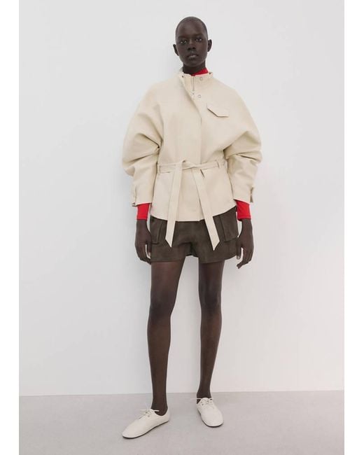 Mango Natural Belted High-Neck Jacket