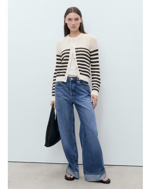 Mango Blue Striped Openwork Knitted Cardigan