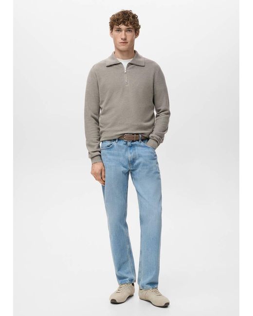 Mango Blue Microstructure Sweater With Zipper Collar for men