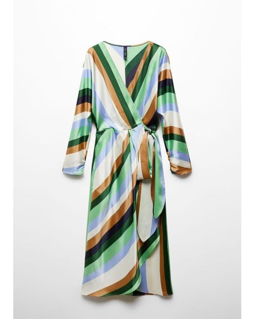 Mango Striped Satin Dress in Green | Lyst UK
