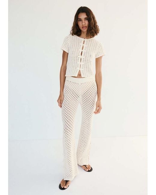 Mango Natural Crochet Trousers With Openings