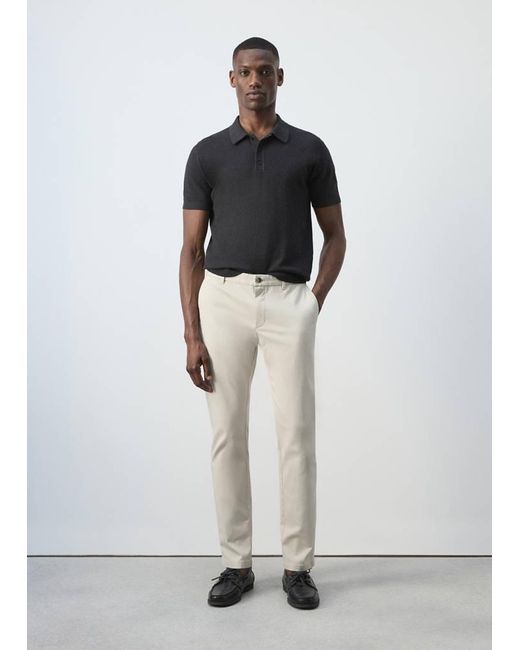 Mango White Barna Super Slim Fit Chino Twill Trousers for men