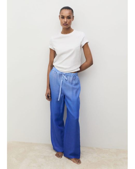 Mango Blue Ramie Trousers With Degraded Effect