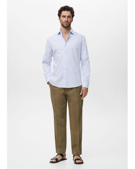 Mango Gestreiftes Regular-Fit-Hemd Aus Baumwolle in White für Herren