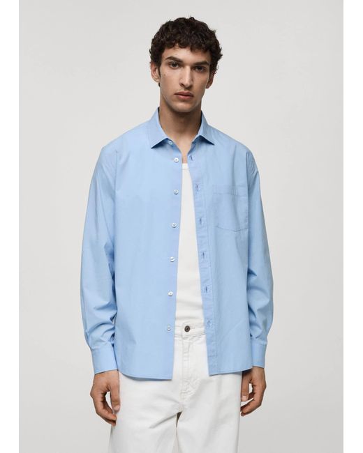 Mango Blue Regular-fit 100% Cotton Shirt With Pocket Sky for men