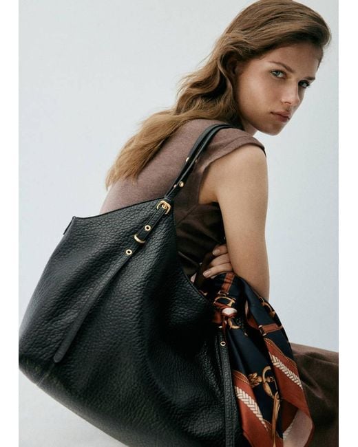 Mango Black Bucket Bag With Buckles
