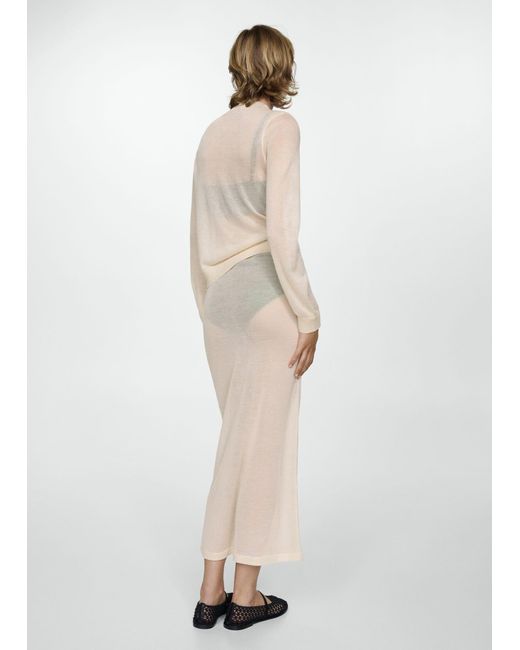Mango White Semi-transparent Knitted Skirt Off