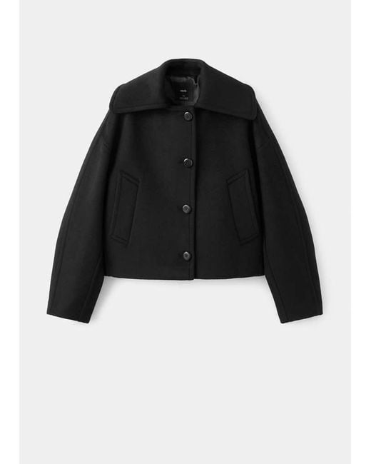Mango Black Wool Jacket With Shirt Collar
