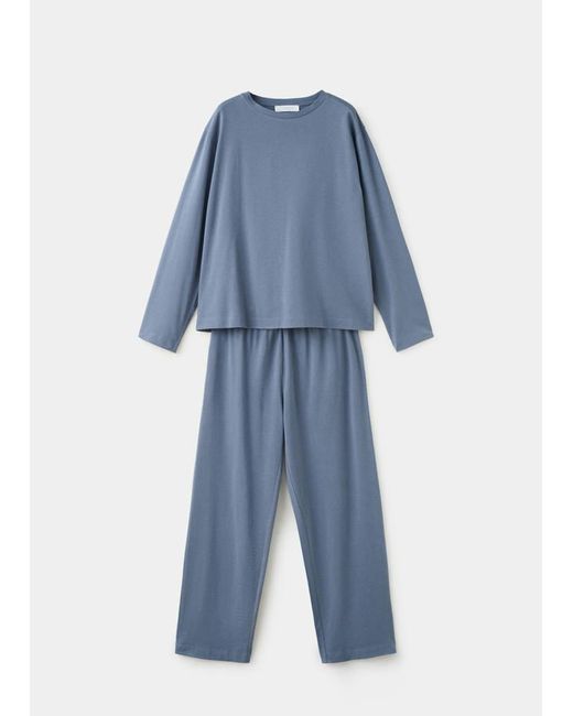 Mango Blue Two-Piece Plain Cotton Pyjamas