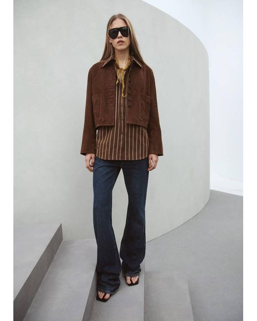 Mango Brown Pocket Striped Shirt