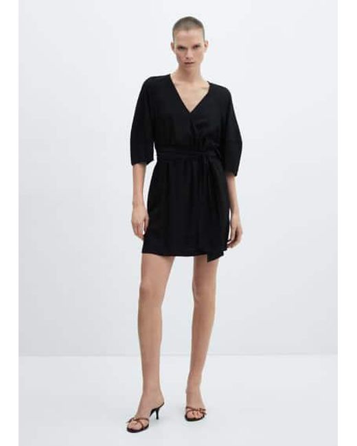 Mango Flowy Wrap Tie Dress in Black Lyst UK