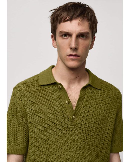 Mango Braided Knit Polo Shirt Green for men