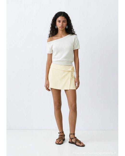 MANGO TEEN White Off-The-Shoulder Knit Sweater