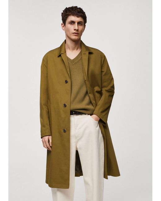 Mango Green Relaxed-fit Cotton Trench Coat Olive for men