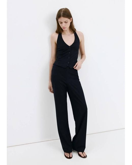 Mango Blue Straight Mid-Rise Trousers