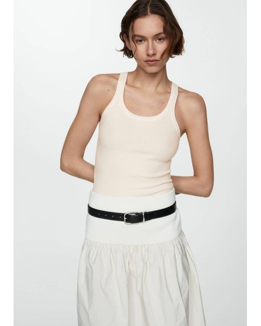 Mango White Ribbed Knit Top Off
