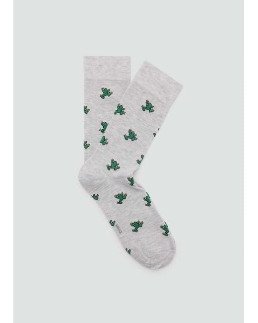 Mango White Cotton Socks With Frog Pattern for men