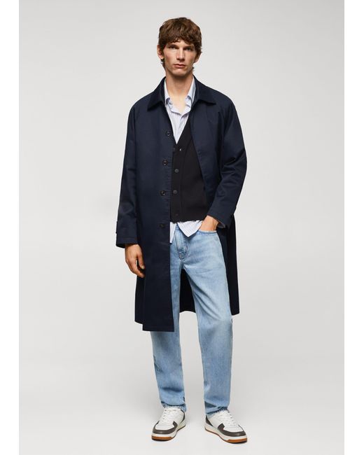 Mango Blue Relaxed-fit Cotton Trench Coat Dark for men