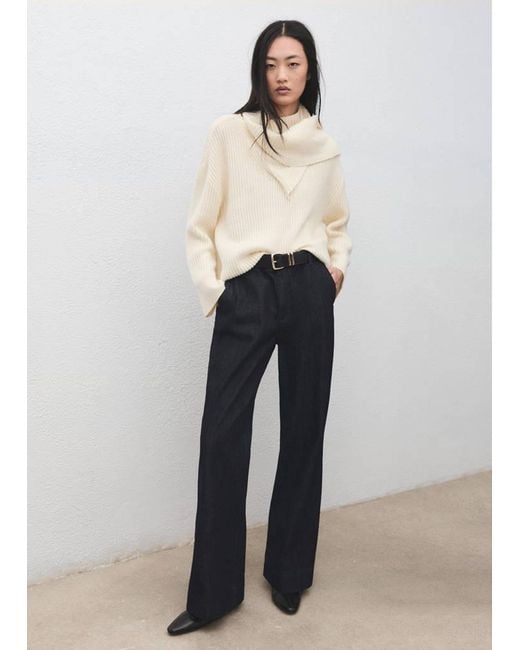 Mango White Wide Leg Denim Trousers