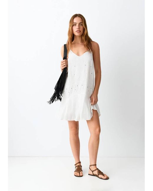 MANGO TEEN White Short Dress With Bead Detail
