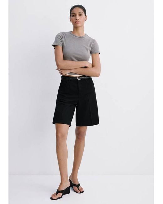 Mango Multicolor High-Waist Straight-Fit Denim Shorts