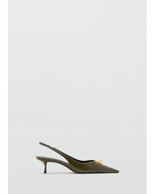 Mango Green Croc-Effect Leather Shoes