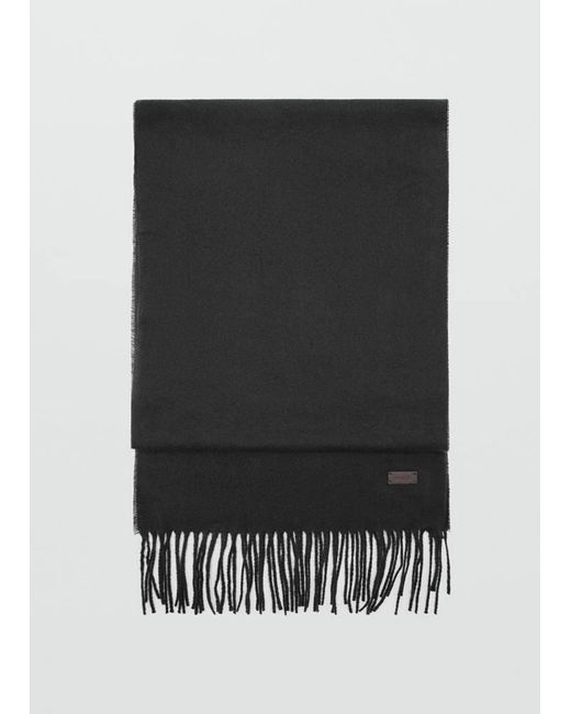 Mango Black Plain Fringed Scarf for men