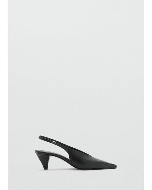 Mango Black Pointed-Toe Leather Heeled Shoes