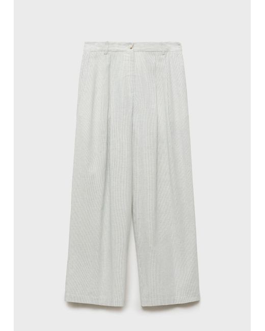 Mango Gray Straight-Fit Linen-Blend Suit Trousers