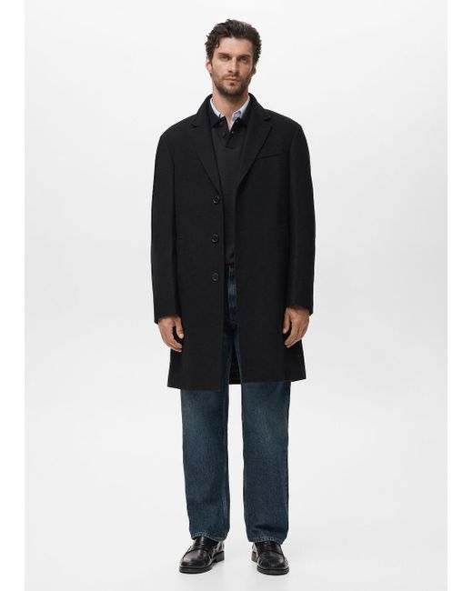 Mango Black Long Wool Coat for men