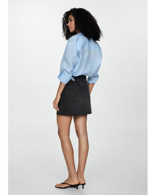 Mango Blue Miniskirt With Frayed Hem Black